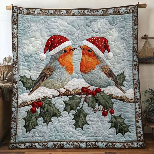 Holly Branch European Robin Quilt Blanket