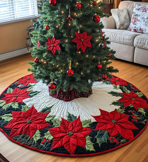 Holly Jolly Comfort Quilted Christmas Tree Skirt