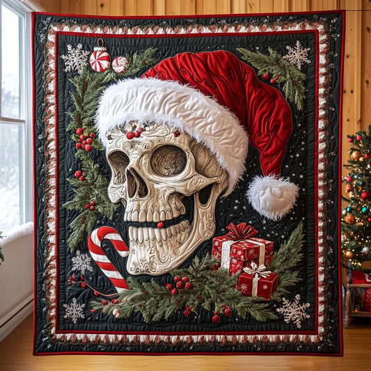Holly Jolly Skull Quilt Blanket