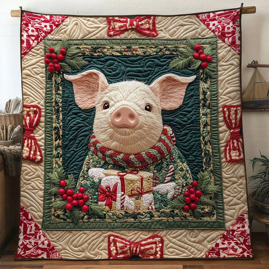 Holly Joy Pig Quilt Blanket