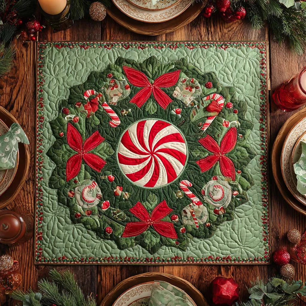 Holly Peppermint Delight Quilted Table Topper
