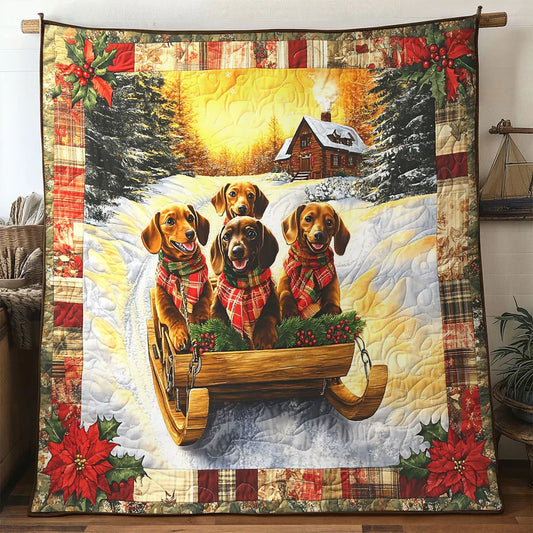 Holly Sled Dachshund Quilt Blanket