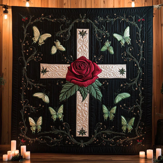Holy Rose Cross Quilt Blanket