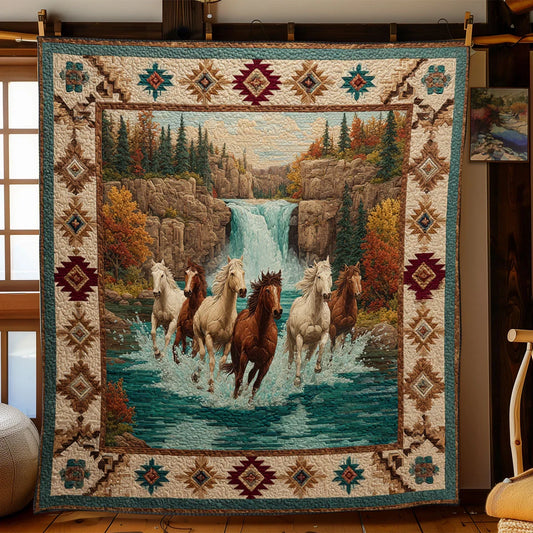 Hoofbeats In The Mist Quilt Blanket