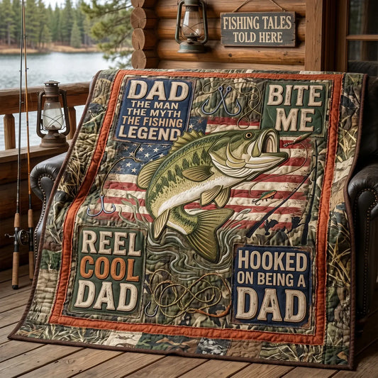 Hooked On Being A Dad Quilt Blanket
