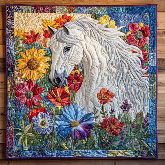 Horse Of Blossom Quilt Blanket