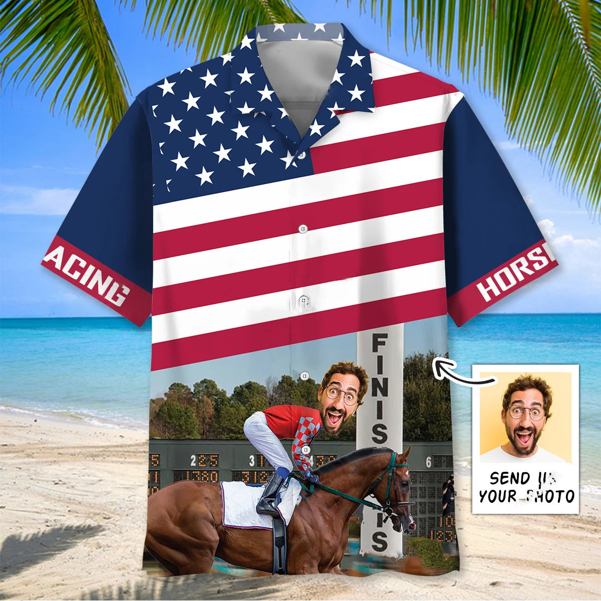 Horse Racing Alone at the Finish Custom Face Hawaiian Shirt