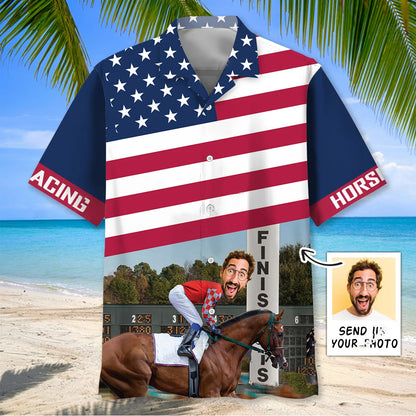 Horse Racing Alone at the Finish Custom Face Hawaiian Shirt