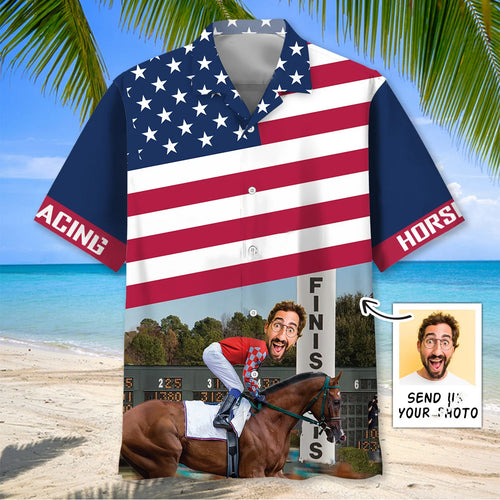 Horse Racing Alone at the Finish Custom Face Hawaiian Shirt