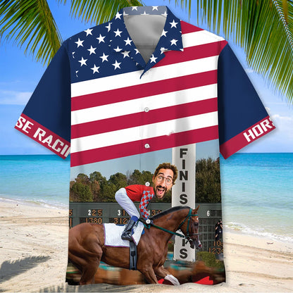 Horse Racing Alone at the Finish Custom Face Hawaiian Shirt