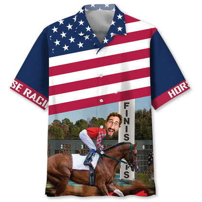 Horse Racing Alone at the Finish Custom Face Hawaiian Shirt