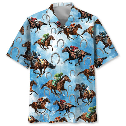 Horse Racing Blue Hawaiian Shirt