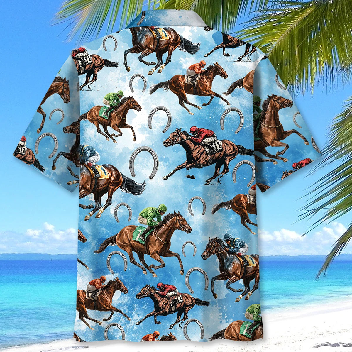Horse Racing Blue Hawaiian Shirt