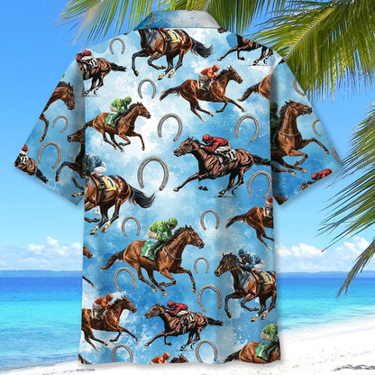 Horse Racing Blue Hawaiian Shirt