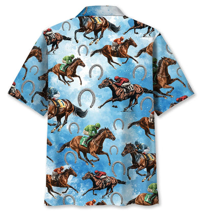 Horse Racing Blue Hawaiian Shirt