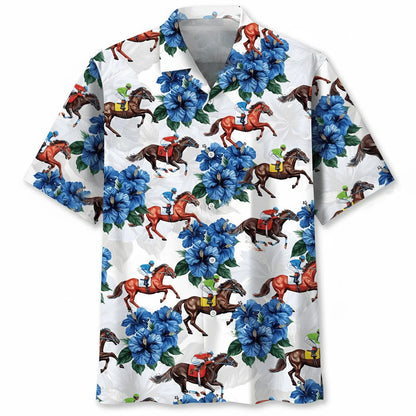 Horse Racing Blue Hawaiian Shirt