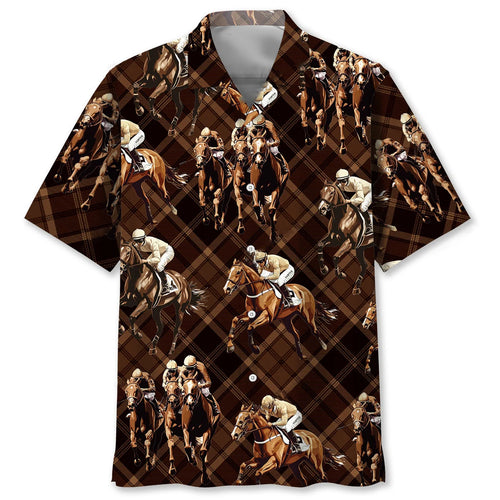 Horse Racing Brown Striped Hawaiian Shirt
