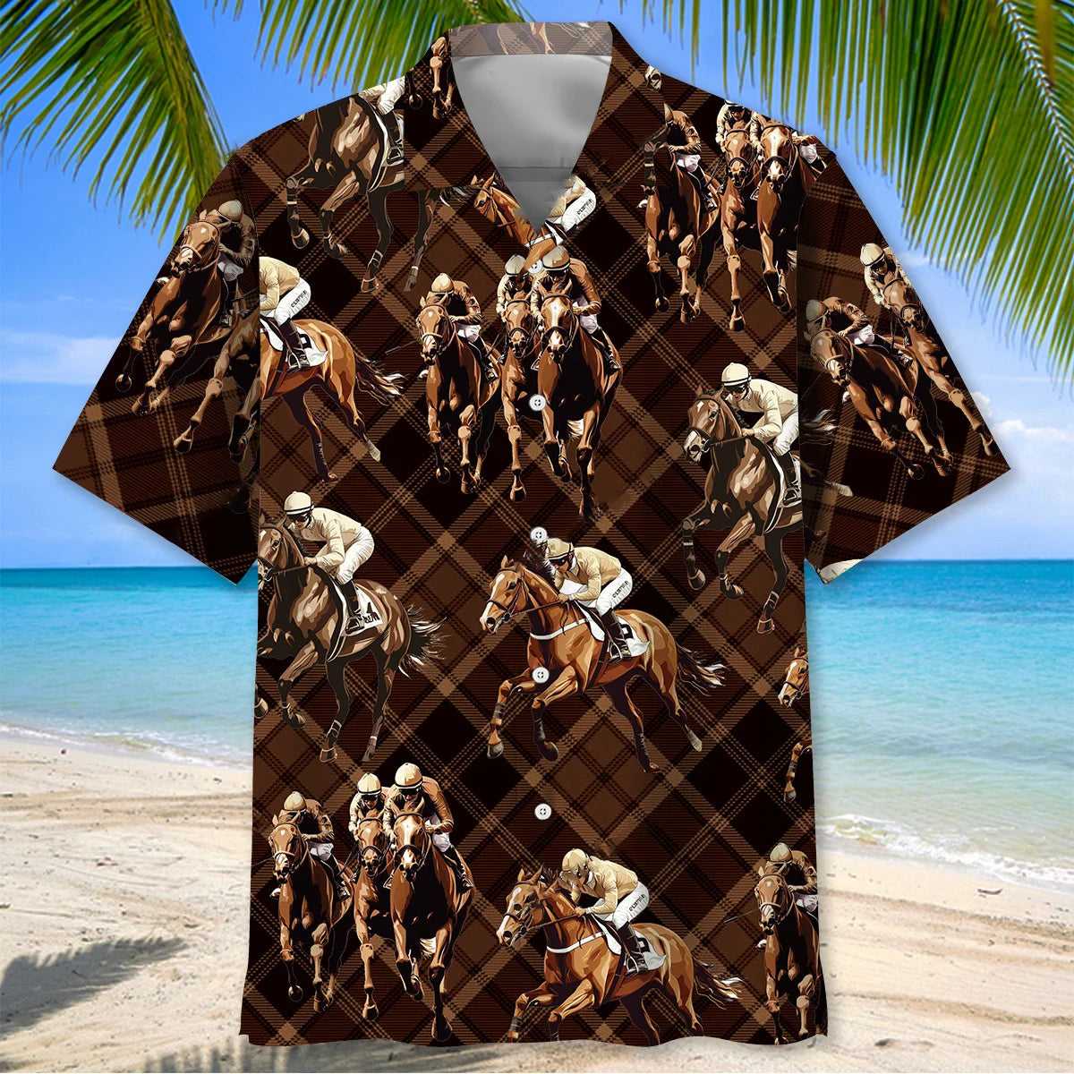 Horse Racing Brown Striped Hawaiian Shirt