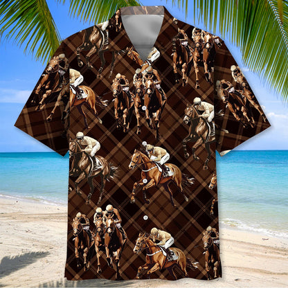 Horse Racing Brown Striped Hawaiian Shirt