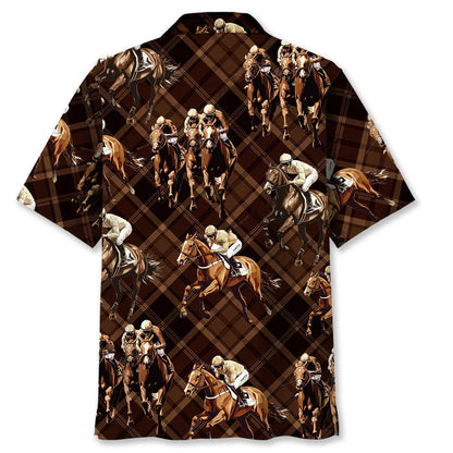Horse Racing Brown Striped Hawaiian Shirt