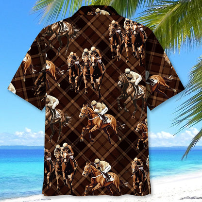 Horse Racing Brown Striped Hawaiian Shirt