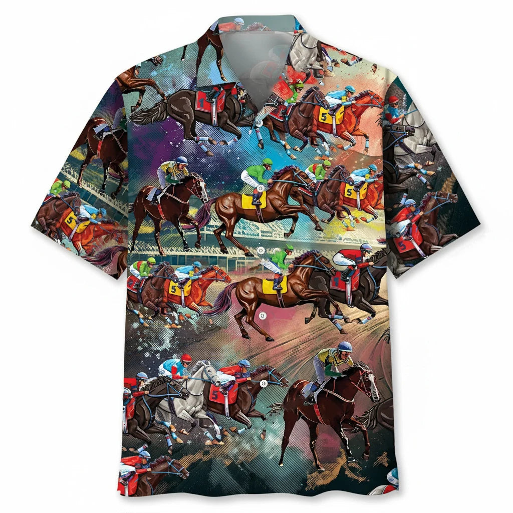 Horse Racing Color Hawaiian Shirt