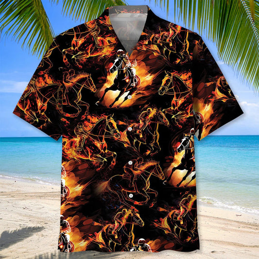 Horse Racing Fire Hawaiian Shirt - S - hawaiian shirt