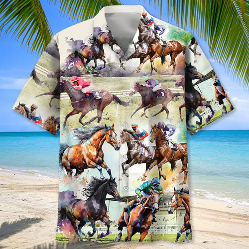 Horse Racing Hawaiian Shirt - M - hawaiian shirt