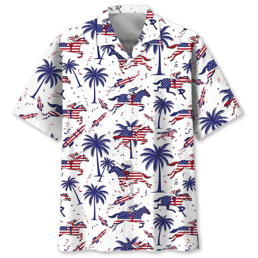 Horse Racing Proud of America Hawaiian Shirt - S - hawaiian shirt