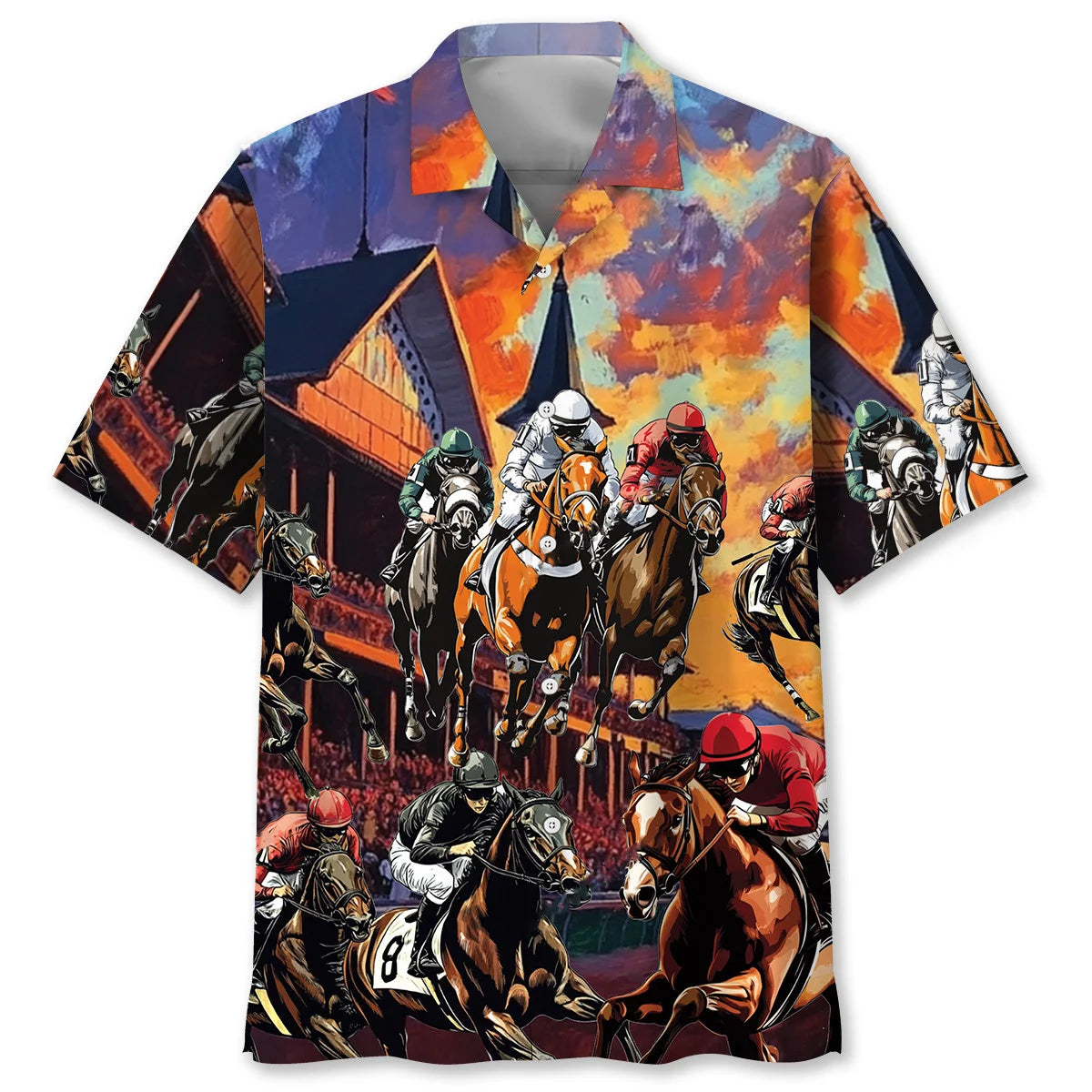 Horse Racing Racecourse Sunset Hawaiian Shirt