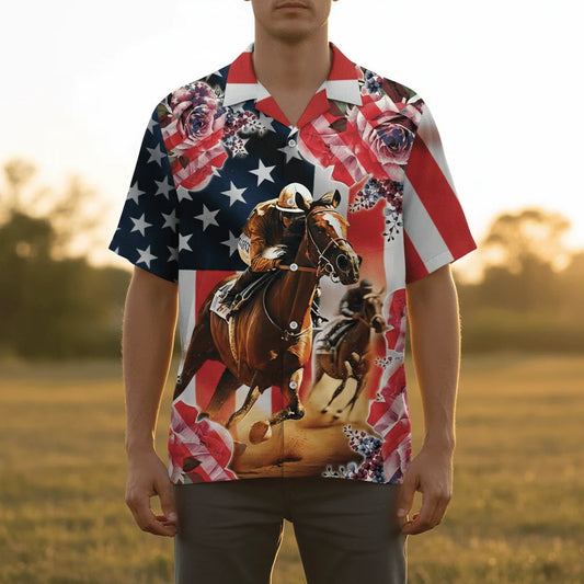 Horse Racing Rose Hawaiian Shirt - S - hawaiian shirt