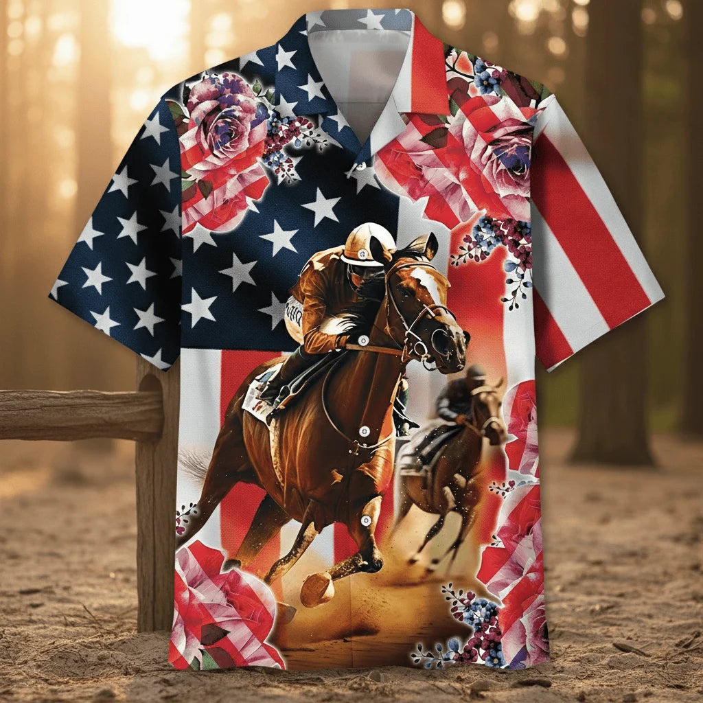 Horse Racing Rose Hawaiian Shirt