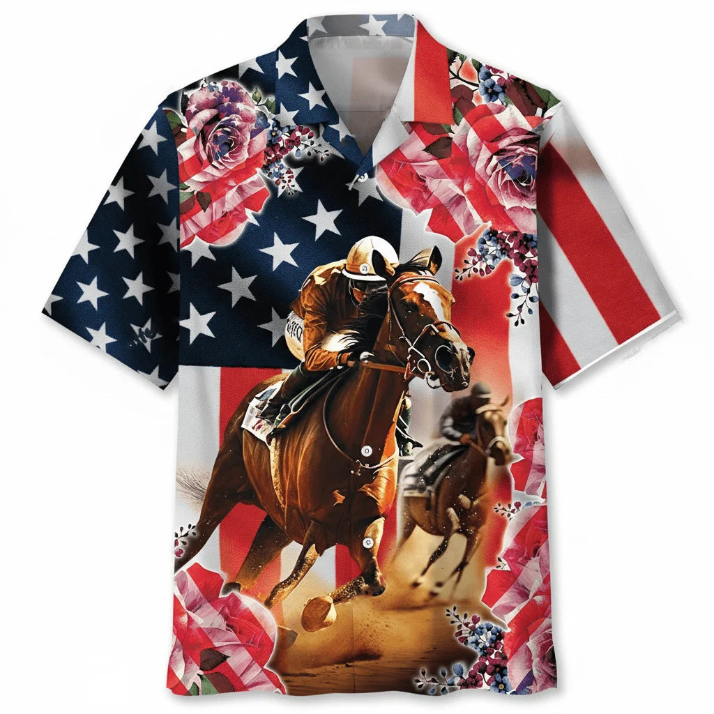 Horse Racing Rose Hawaiian Shirt