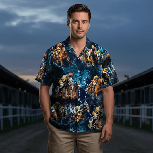 Horse Racing Thunder Hawaiian Shirt - S - hawaiian shirt