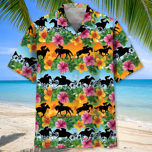 Horse Racing Tropical Color Hawaiian Shirt - S - hawaiian shirt