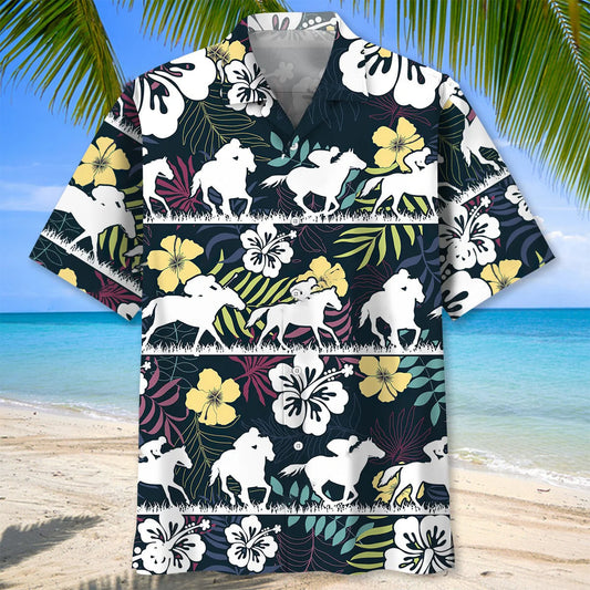 Horse Racing Tropical Hawaiian Shirt - S - hawaiian shirt