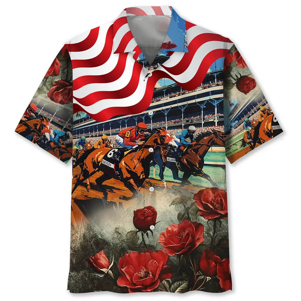 Horse Racing Usa Rose Hawaiian Shirt