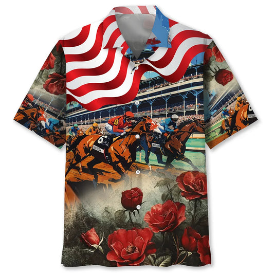 Horse Racing Usa Rose Hawaiian Shirt - S - hawaiian shirt