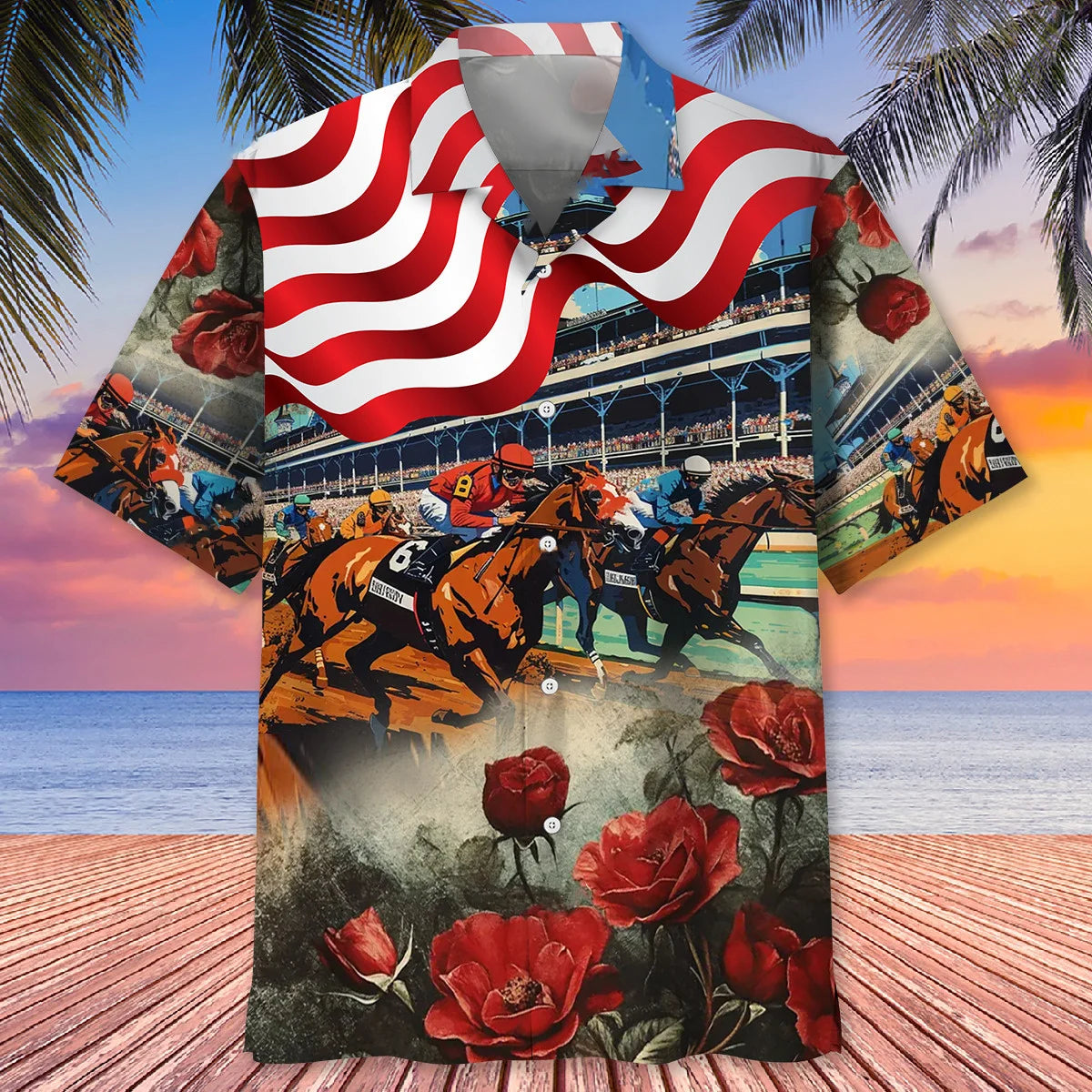 Horse Racing Usa Rose Hawaiian Shirt