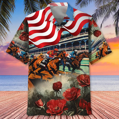 Horse Racing Usa Rose Hawaiian Shirt