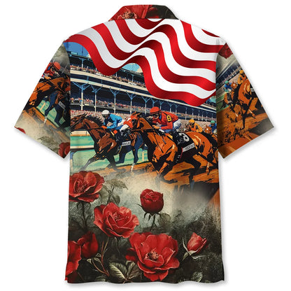 Horse Racing Usa Rose Hawaiian Shirt