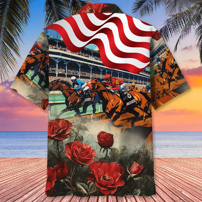Horse Racing Usa Rose Hawaiian Shirt
