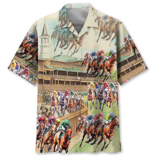 Horse Racing Vintage Stadium Hawaiian Shirt