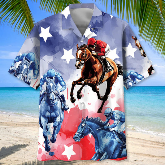 Horse Racing Watercolor Hawaiian Shirt - S - hawaiian shirt