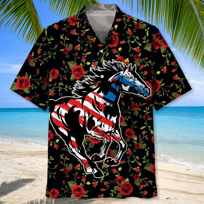 Horse Roses Hawaiian Shirt