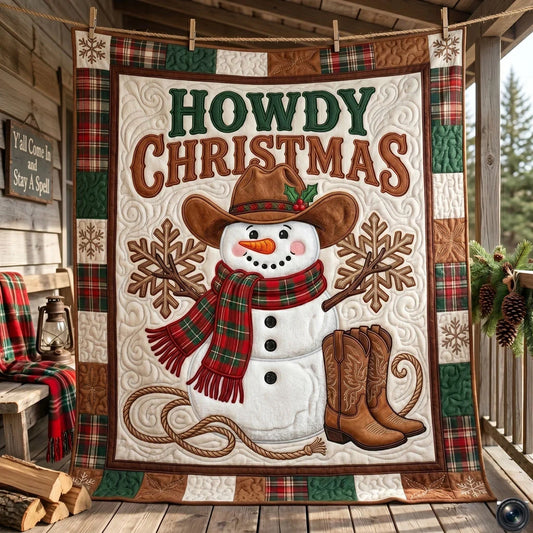 Howdy Christmas Cowboy Snowman Quilt Blanket