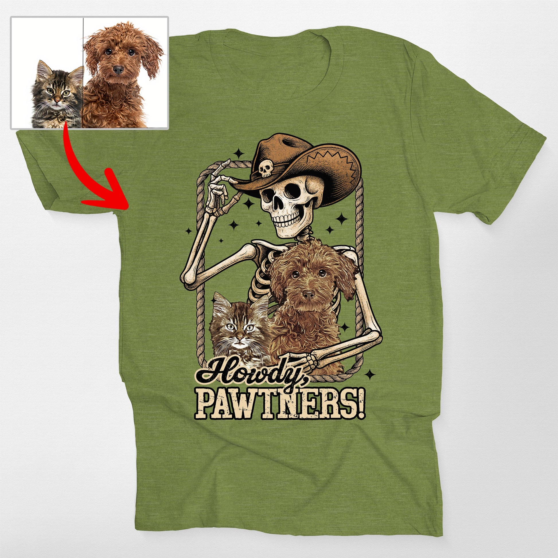 Howdy Pawtner Custom Dog Cowboy Skeleton Bella Can, custom pet portrait gift for pet lovers (view 3)