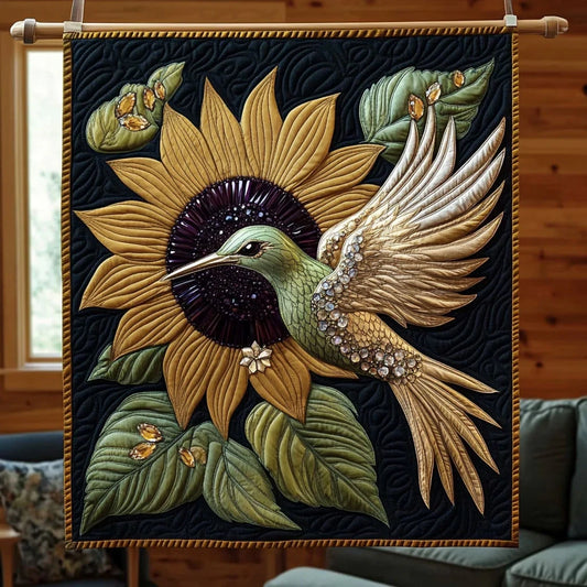 Hummingbird And Sunflower Quilt Blanket