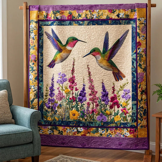 Hummingbird Garden Quilt Blanket - Quilted Blanket by OtterMia