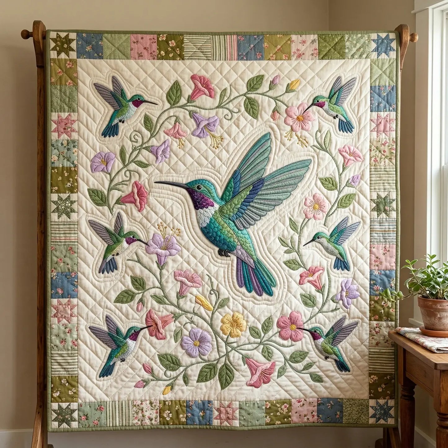 Hummingbird Garden Quilt Blanket